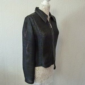 Unique TRILOGY leather mesh jacket black adorb fun M (A20)